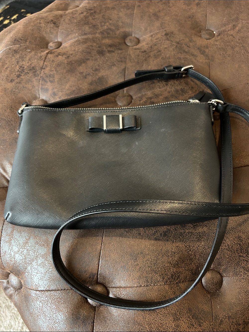 Coach Black Leather Crossbody Bag with Bow Accent